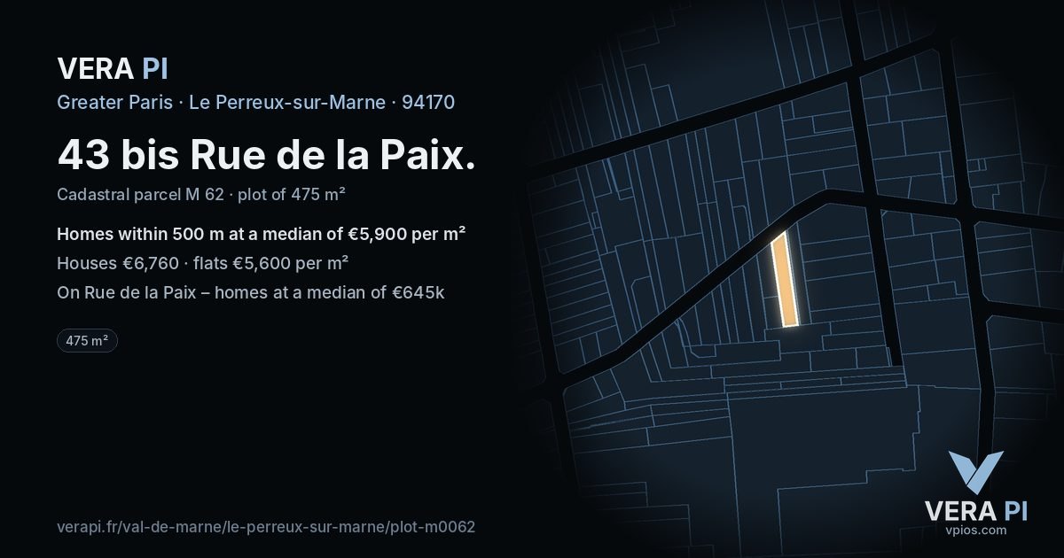 43 bis Rue de la Paix, Le Perreux-sur-Marne at night – the plot lit, the parcels around coloured by the prices near them