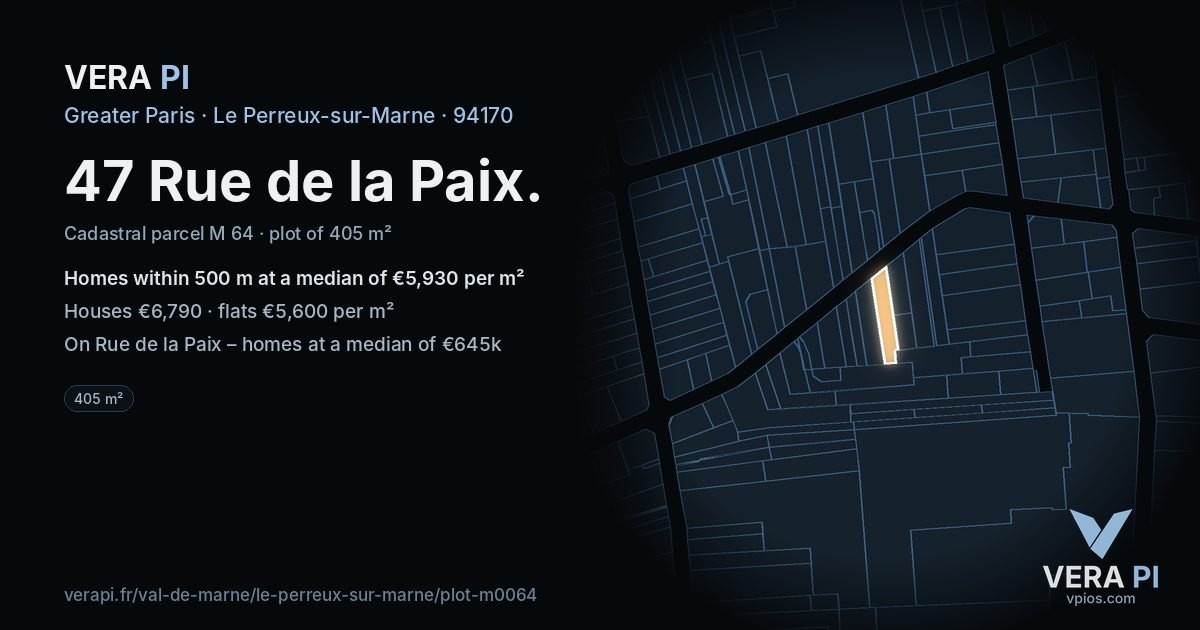 47 Rue de la Paix, Le Perreux-sur-Marne at night – the plot lit, the parcels around coloured by the prices near them