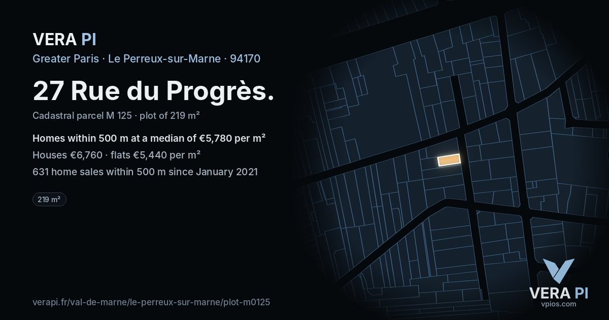 27 Rue du Progrès, Le Perreux-sur-Marne at night – the plot lit, the parcels around coloured by the prices near them