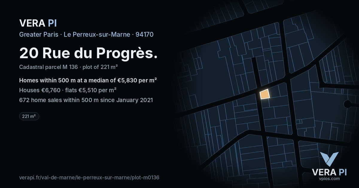 20 Rue du Progrès, Le Perreux-sur-Marne at night – the plot lit, the parcels around coloured by the prices near them