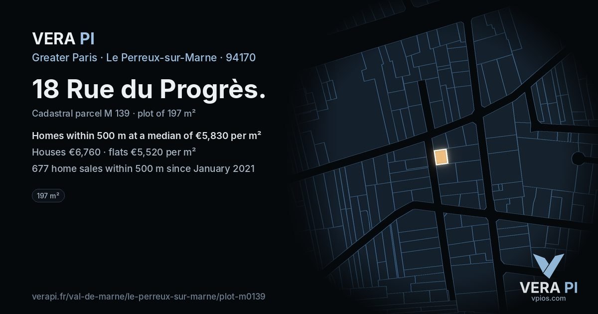 18 Rue du Progrès, Le Perreux-sur-Marne at night – the plot lit, the parcels around coloured by the prices near them