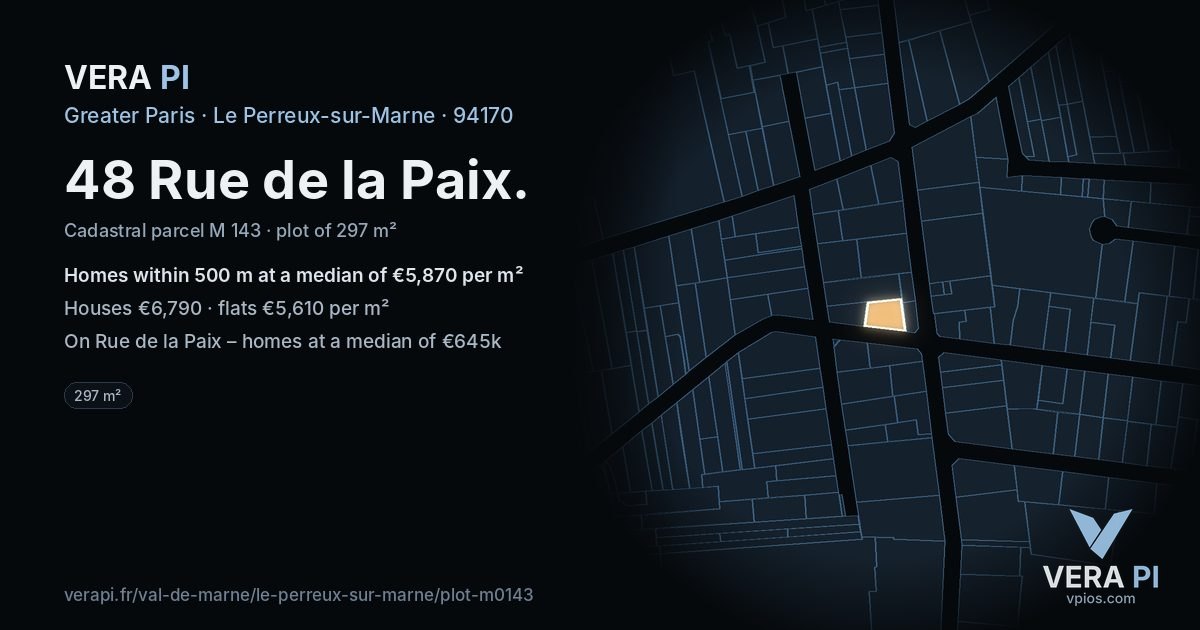 48 Rue de la Paix, Le Perreux-sur-Marne at night – the plot lit, the parcels around coloured by the prices near them