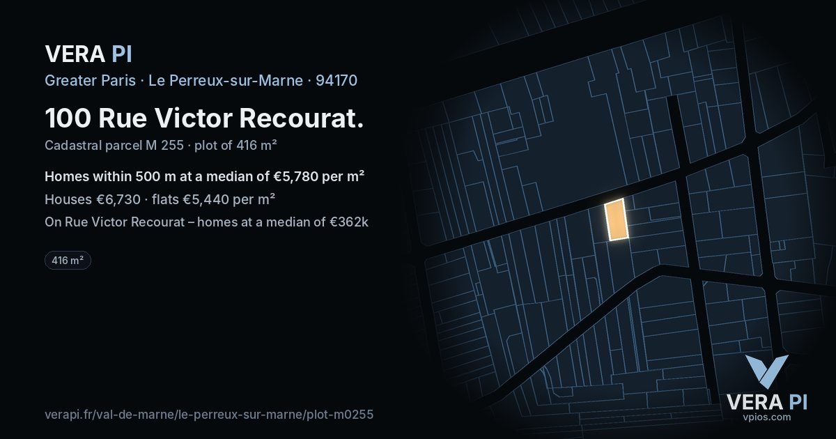 100 Rue Victor Recourat, Le Perreux-sur-Marne at night – the plot lit, the parcels around coloured by the prices near them
