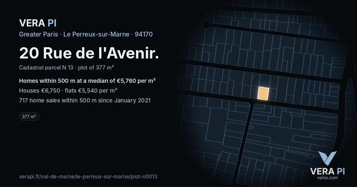 20 Rue de l'Avenir, Le Perreux-sur-Marne at night – the plot lit, the parcels around coloured by the prices near them