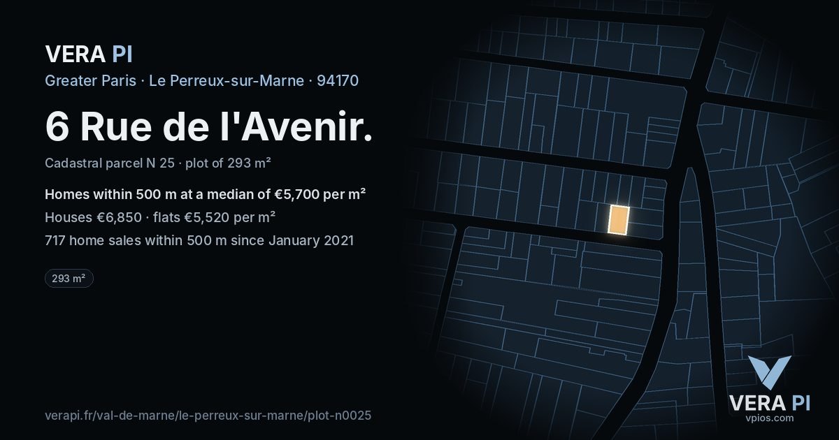 6 Rue de l'Avenir, Le Perreux-sur-Marne at night – the plot lit, the parcels around coloured by the prices near them