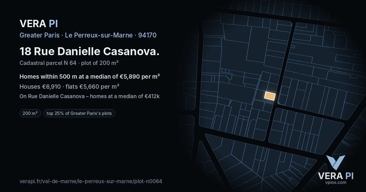 18 Rue Danielle Casanova, Le Perreux-sur-Marne at night – the plot lit, the parcels around coloured by the prices near them