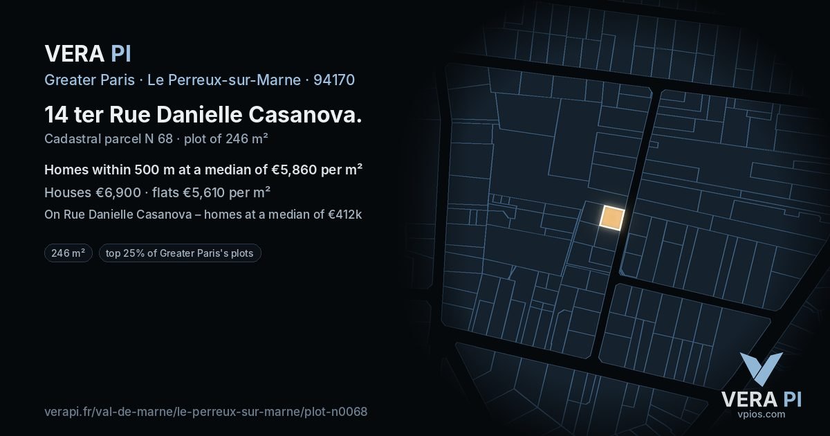 14 ter Rue Danielle Casanova, Le Perreux-sur-Marne at night – the plot lit, the parcels around coloured by the prices near them