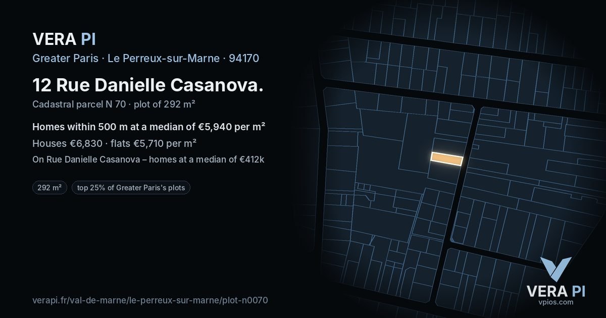 12 Rue Danielle Casanova, Le Perreux-sur-Marne at night – the plot lit, the parcels around coloured by the prices near them