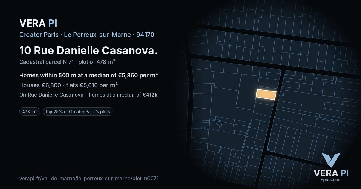 10 Rue Danielle Casanova, Le Perreux-sur-Marne at night – the plot lit, the parcels around coloured by the prices near them
