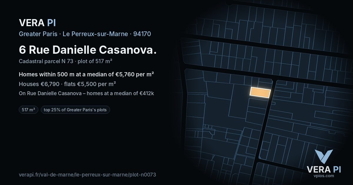 6 Rue Danielle Casanova, Le Perreux-sur-Marne at night – the plot lit, the parcels around coloured by the prices near them
