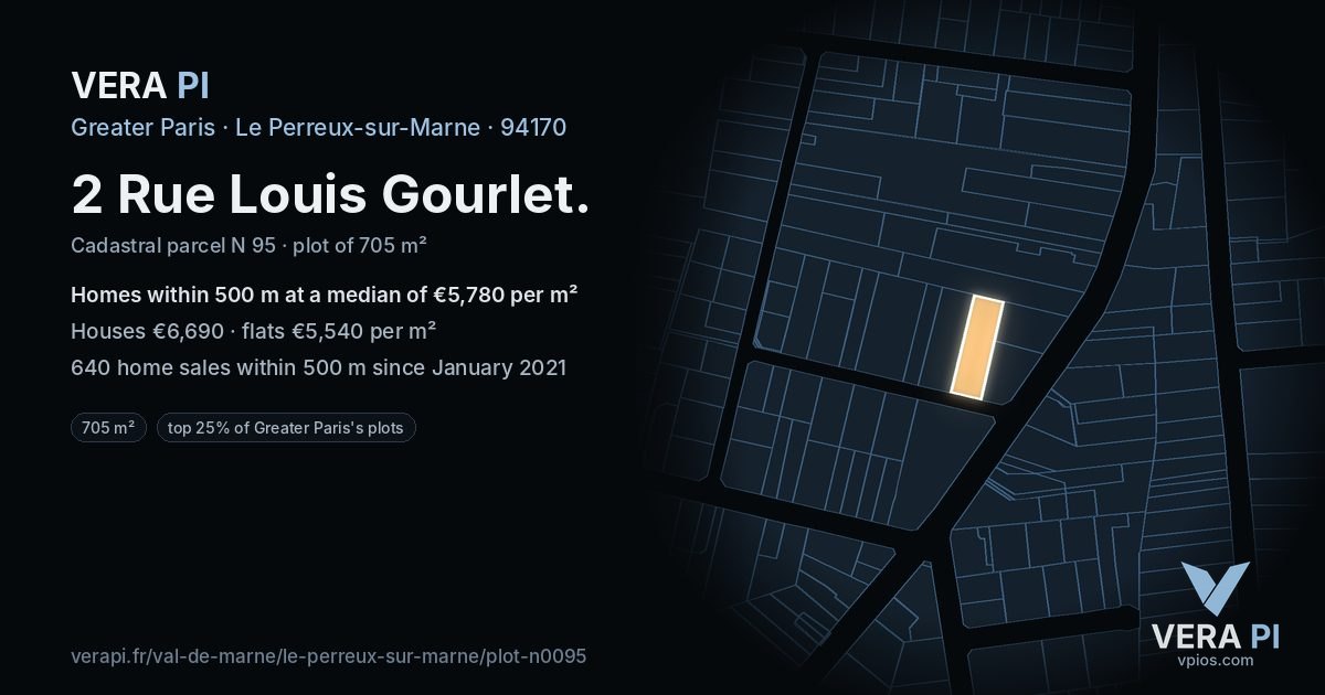 2 Rue Louis Gourlet, Le Perreux-sur-Marne at night – the plot lit, the parcels around coloured by the prices near them