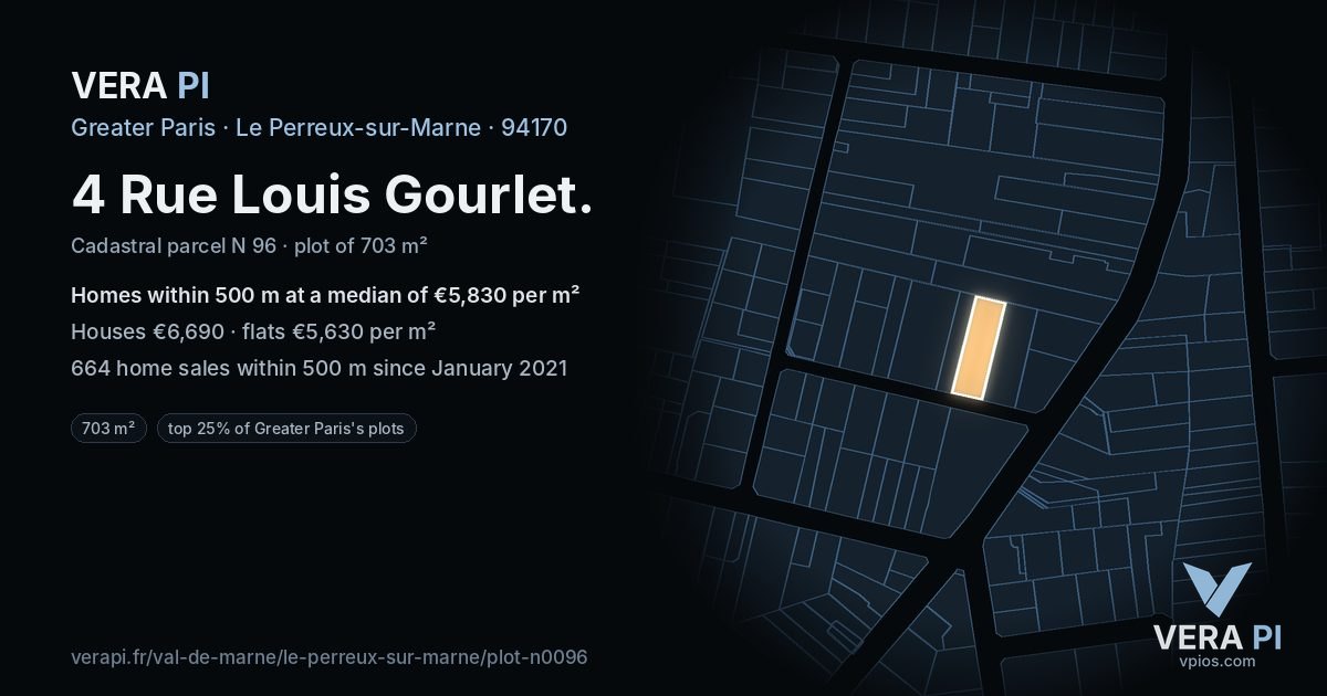 4 Rue Louis Gourlet, Le Perreux-sur-Marne at night – the plot lit, the parcels around coloured by the prices near them