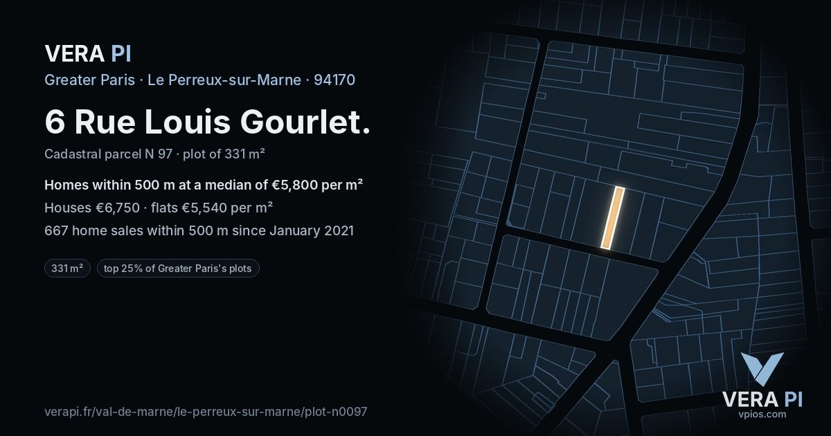 6 Rue Louis Gourlet, Le Perreux-sur-Marne at night – the plot lit, the parcels around coloured by the prices near them