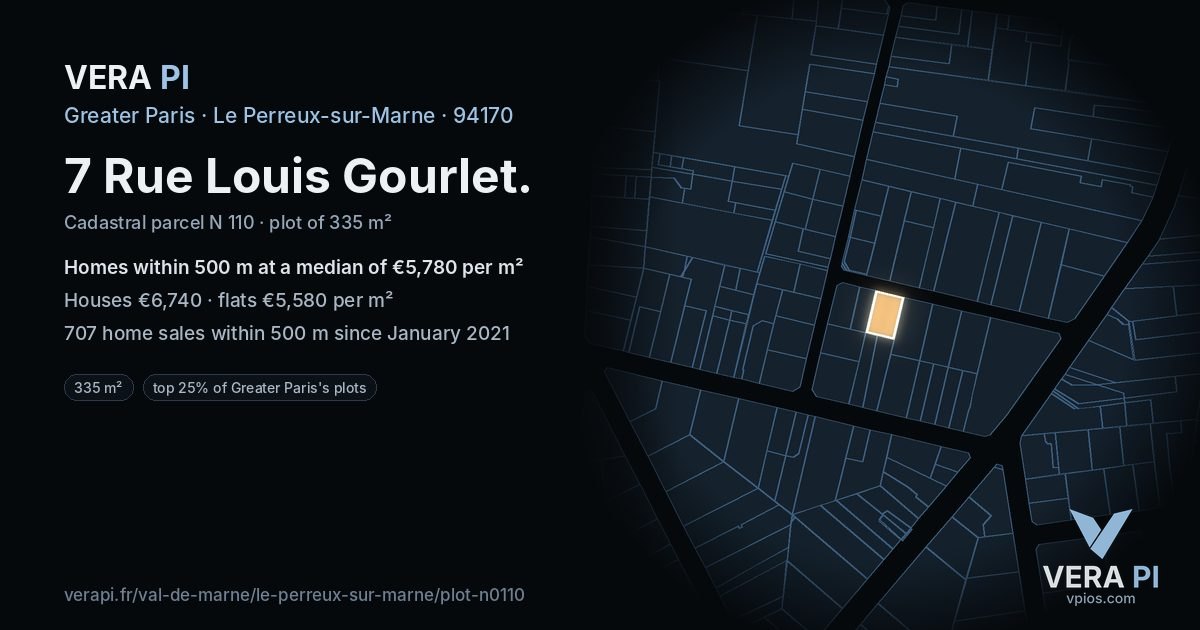 7 Rue Louis Gourlet, Le Perreux-sur-Marne at night – the plot lit, the parcels around coloured by the prices near them