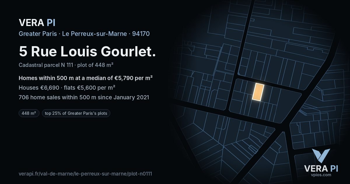 5 Rue Louis Gourlet, Le Perreux-sur-Marne at night – the plot lit, the parcels around coloured by the prices near them