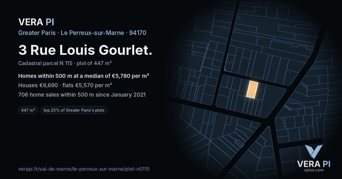 3 Rue Louis Gourlet, Le Perreux-sur-Marne at night – the plot lit, the parcels around coloured by the prices near them
