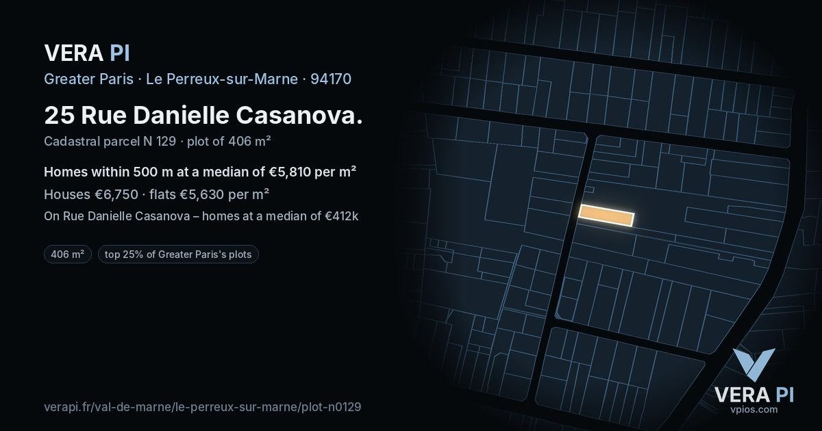 25 Rue Danielle Casanova, Le Perreux-sur-Marne at night – the plot lit, the parcels around coloured by the prices near them
