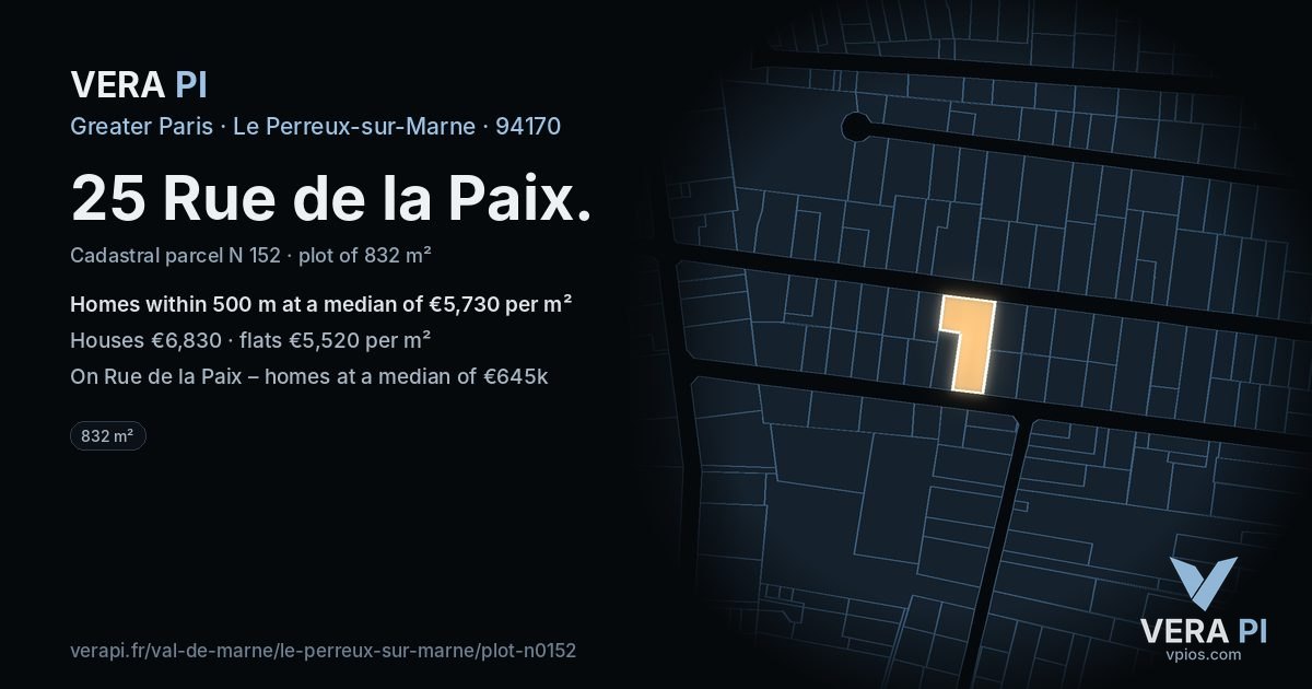 25 Rue de la Paix, Le Perreux-sur-Marne at night – the plot lit, the parcels around coloured by the prices near them