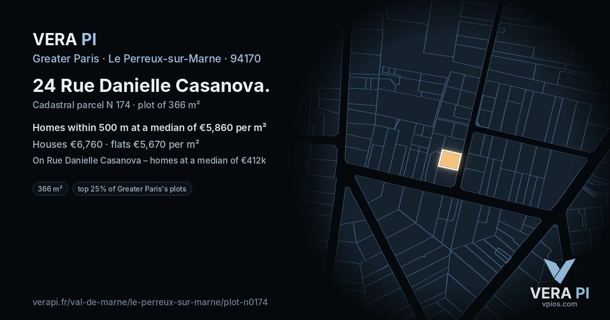 24 Rue Danielle Casanova, Le Perreux-sur-Marne at night – the plot lit, the parcels around coloured by the prices near them
