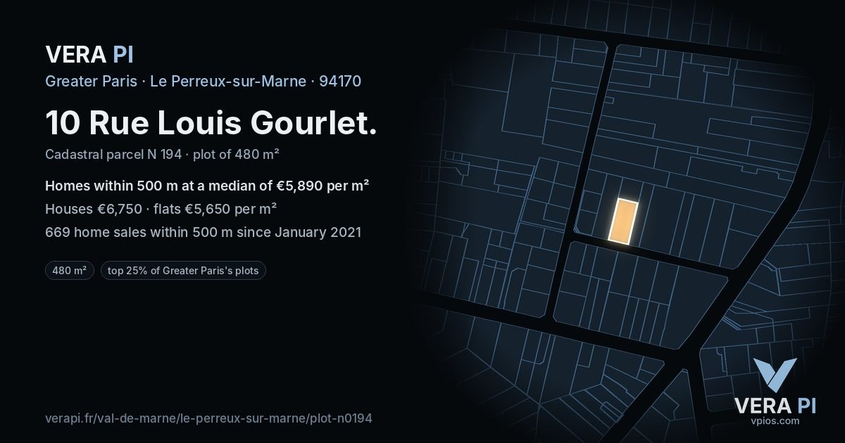 10 Rue Louis Gourlet, Le Perreux-sur-Marne at night – the plot lit, the parcels around coloured by the prices near them