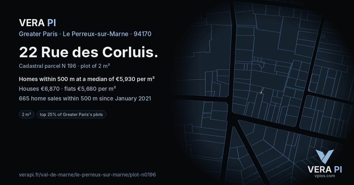 22 Rue des Corluis, Le Perreux-sur-Marne at night – the plot lit, the parcels around coloured by the prices near them