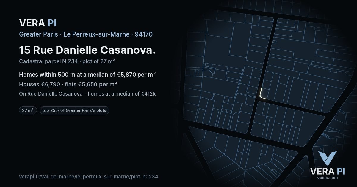 15 Rue Danielle Casanova, Le Perreux-sur-Marne at night – the plot lit, the parcels around coloured by the prices near them