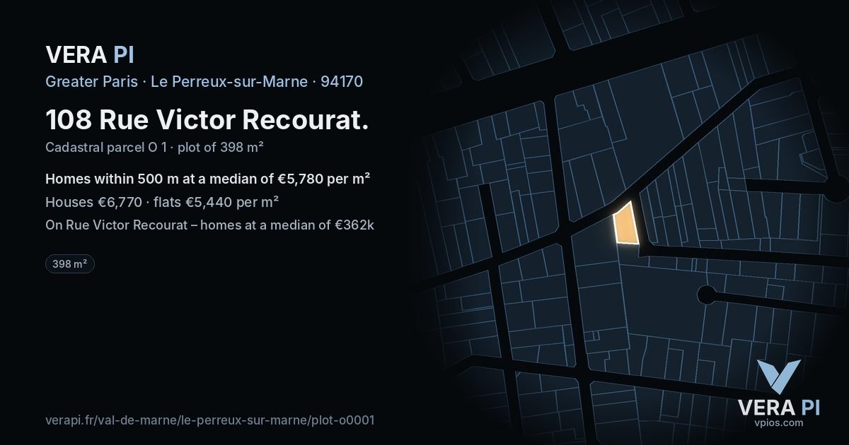 108 Rue Victor Recourat, Le Perreux-sur-Marne at night – the plot lit, the parcels around coloured by the prices near them