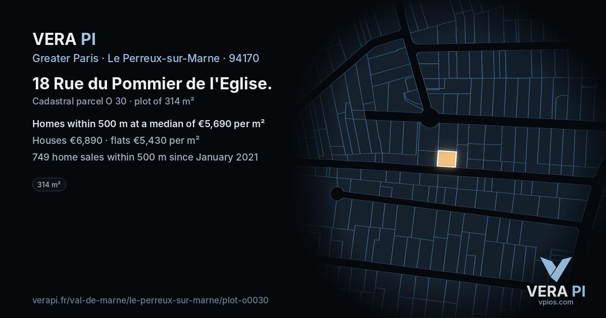 18 Rue du Pommier de l'Eglise, Le Perreux-sur-Marne at night – the plot lit, the parcels around coloured by the prices near them