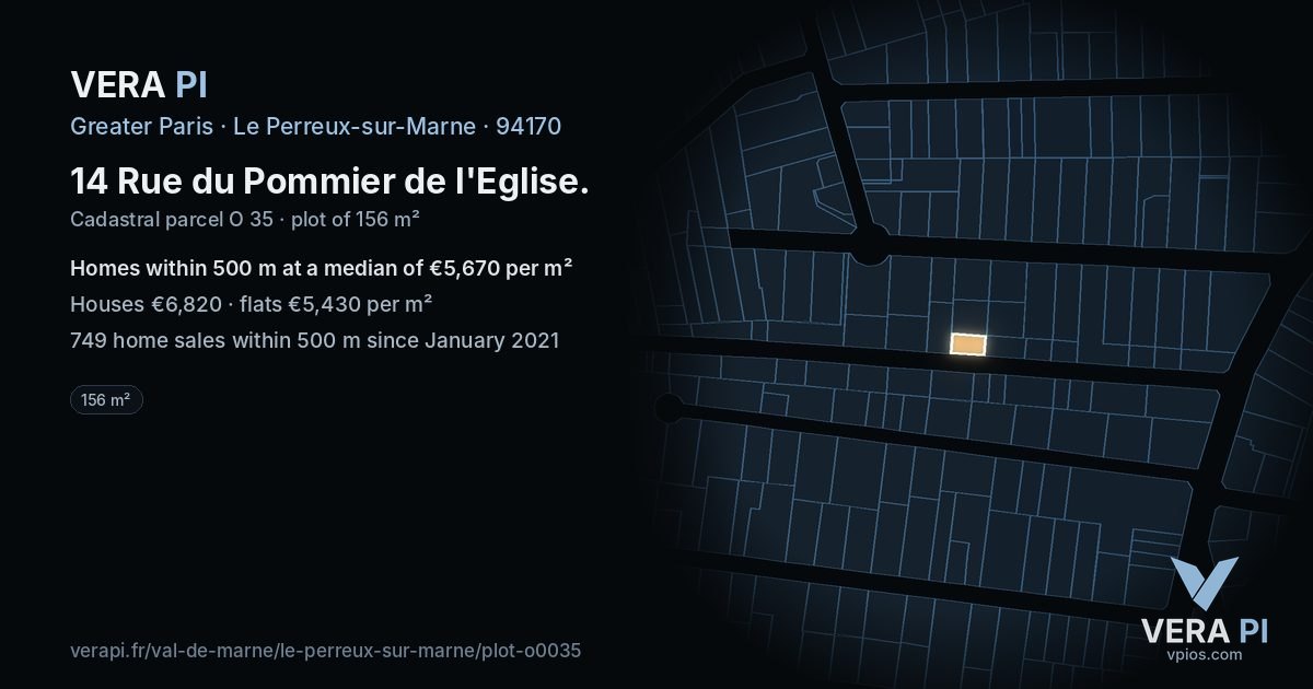 14 Rue du Pommier de l'Eglise, Le Perreux-sur-Marne at night – the plot lit, the parcels around coloured by the prices near them