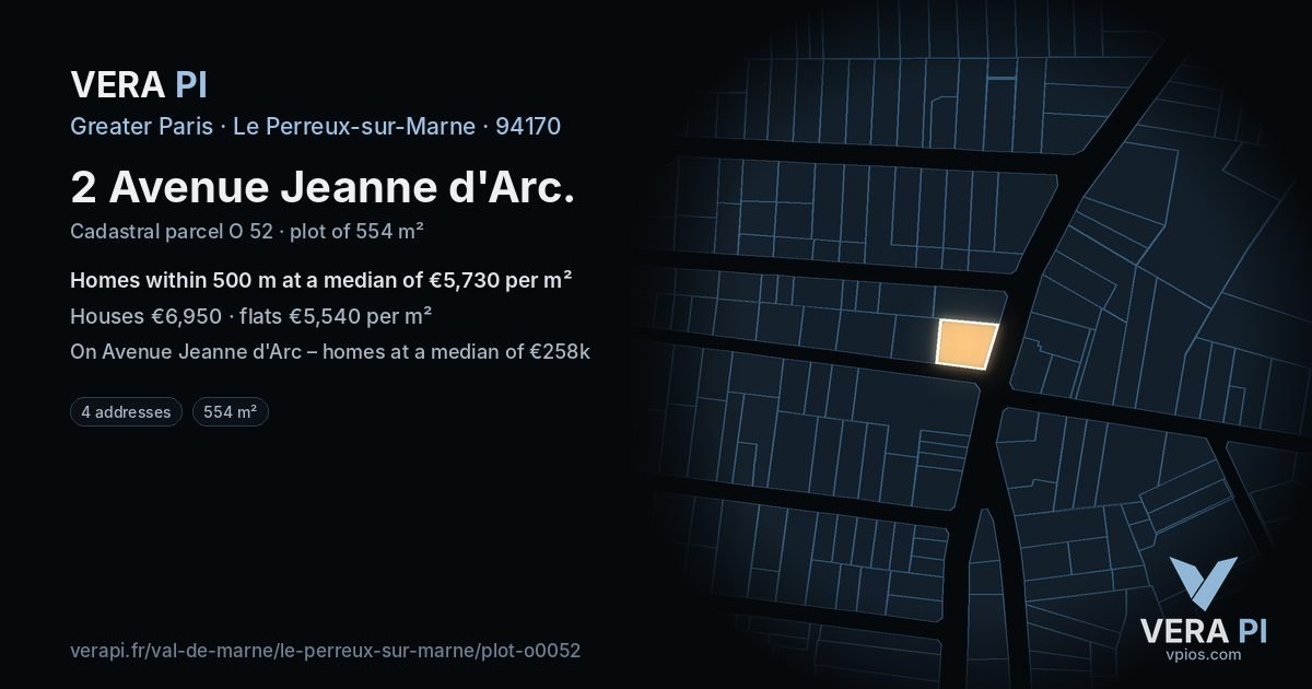 2 Avenue Jeanne d'Arc, Le Perreux-sur-Marne at night – the plot lit, the parcels around coloured by the prices near them