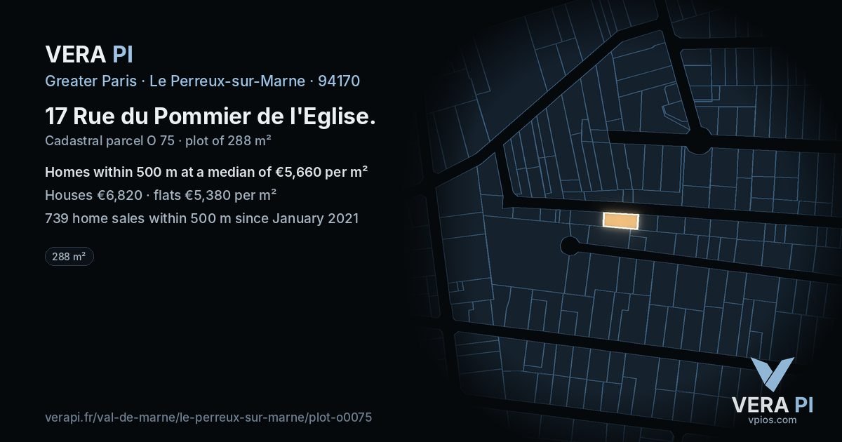 17 Rue du Pommier de l'Eglise, Le Perreux-sur-Marne at night – the plot lit, the parcels around coloured by the prices near them