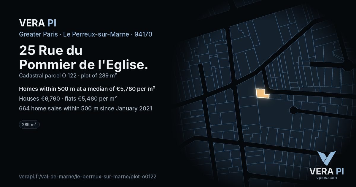 25 Rue du Pommier de l'Eglise, Le Perreux-sur-Marne at night – the plot lit, the parcels around coloured by the prices near them