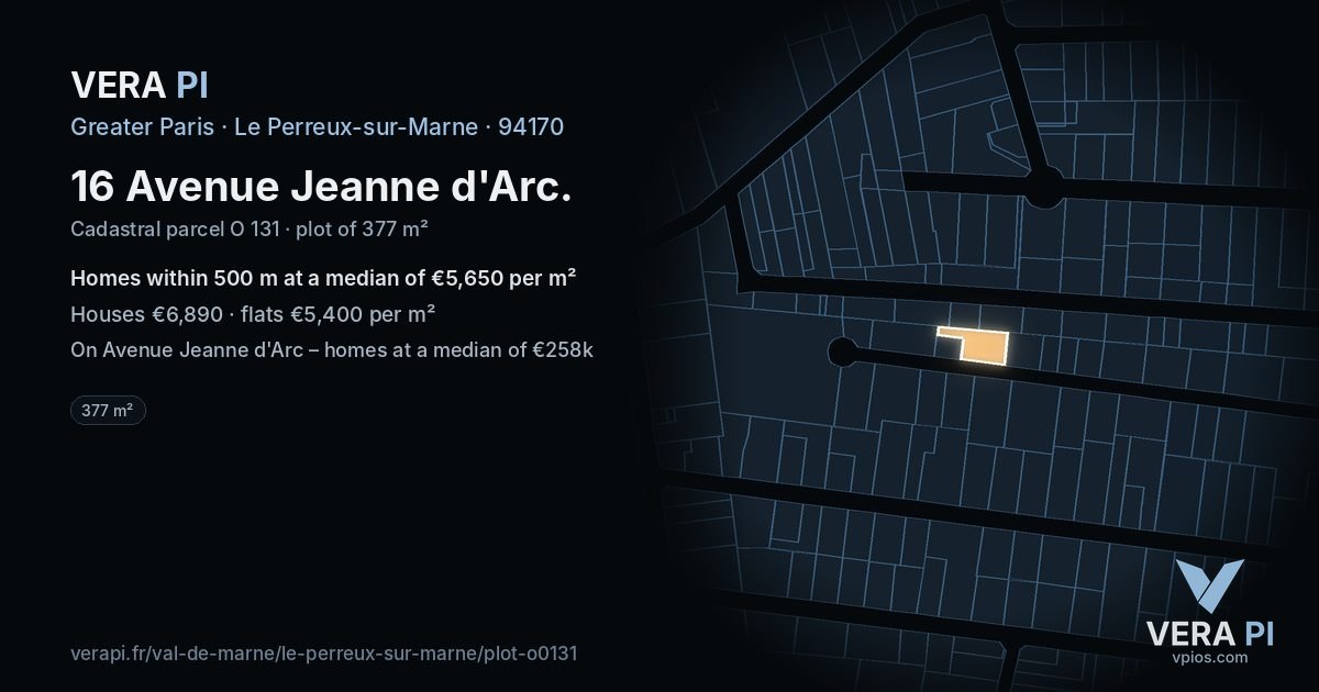 16 Avenue Jeanne d'Arc, Le Perreux-sur-Marne at night – the plot lit, the parcels around coloured by the prices near them