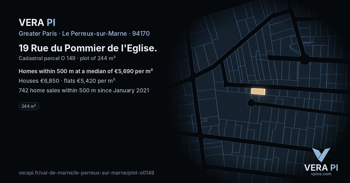 19 Rue du Pommier de l'Eglise, Le Perreux-sur-Marne at night – the plot lit, the parcels around coloured by the prices near them