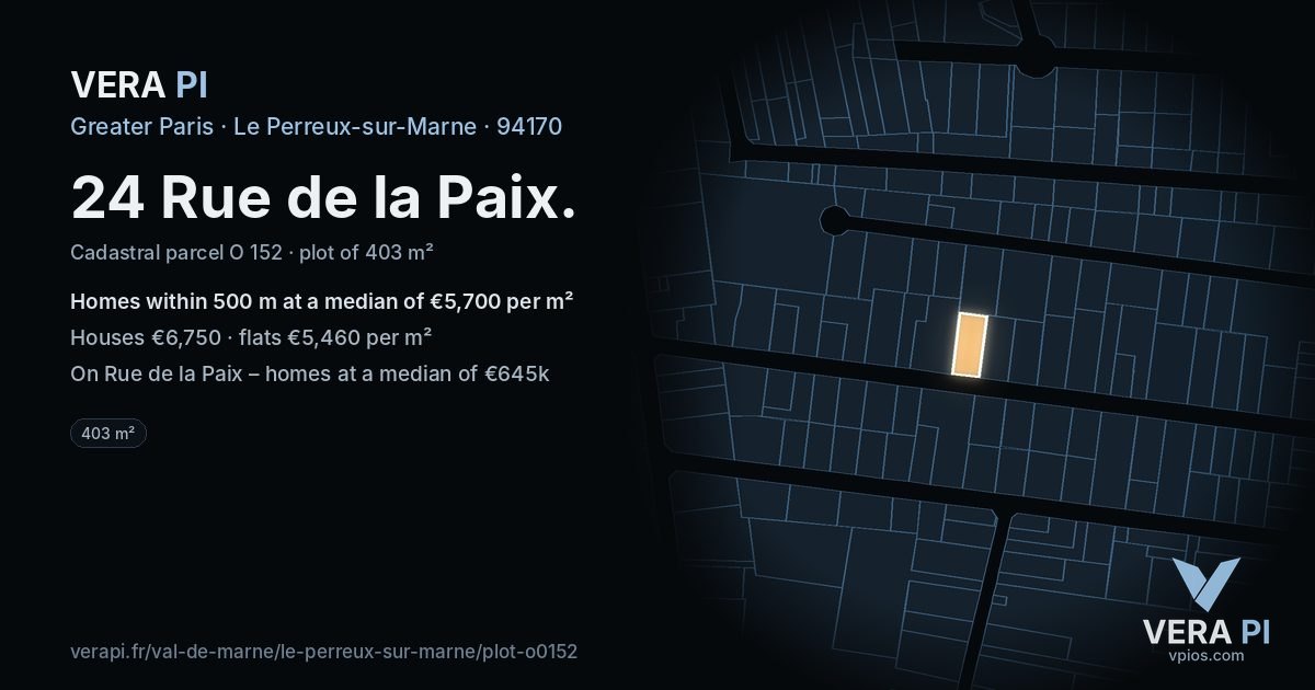 24 Rue de la Paix, Le Perreux-sur-Marne at night – the plot lit, the parcels around coloured by the prices near them