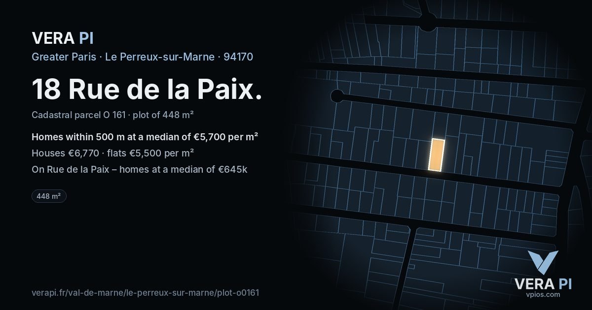 18 Rue de la Paix, Le Perreux-sur-Marne at night – the plot lit, the parcels around coloured by the prices near them