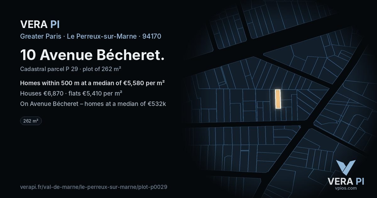 10 Avenue Bécheret, Le Perreux-sur-Marne at night – the plot lit, the parcels around coloured by the prices near them