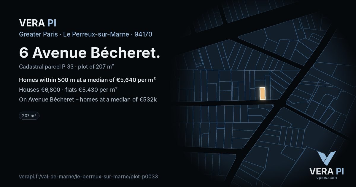 6 Avenue Bécheret, Le Perreux-sur-Marne at night – the plot lit, the parcels around coloured by the prices near them