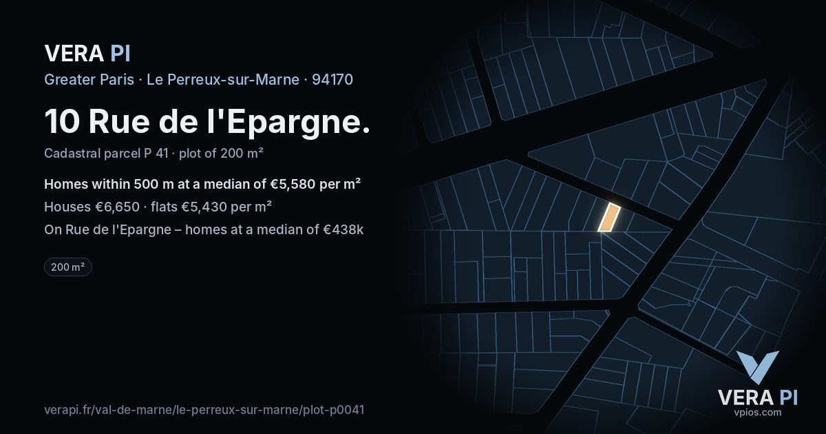 10 Rue de l'Epargne, Le Perreux-sur-Marne at night – the plot lit, the parcels around coloured by the prices near them