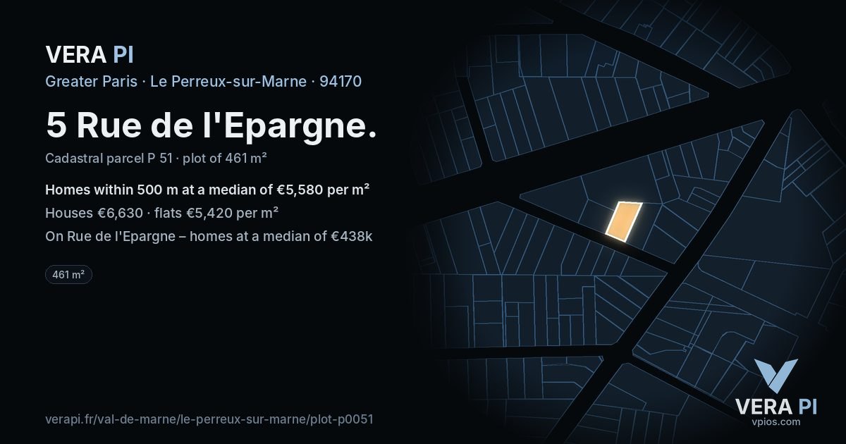 5 Rue de l'Epargne, Le Perreux-sur-Marne at night – the plot lit, the parcels around coloured by the prices near them