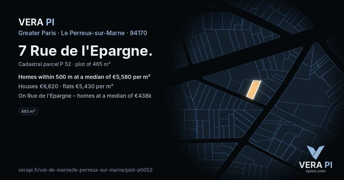 7 Rue de l'Epargne, Le Perreux-sur-Marne at night – the plot lit, the parcels around coloured by the prices near them