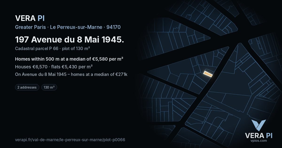 197 Avenue du 8 Mai 1945, Le Perreux-sur-Marne at night – the plot lit, the parcels around coloured by the prices near them