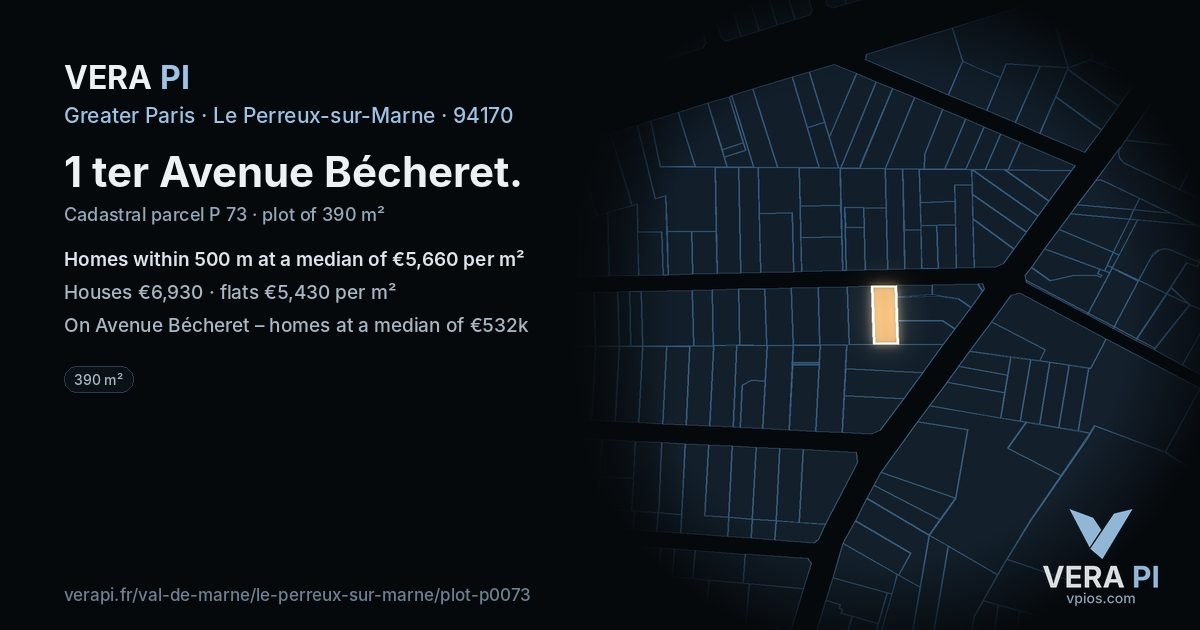 1 ter Avenue Bécheret, Le Perreux-sur-Marne at night – the plot lit, the parcels around coloured by the prices near them