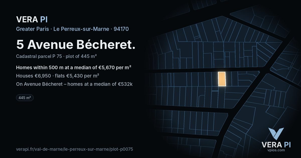 5 Avenue Bécheret, Le Perreux-sur-Marne at night – the plot lit, the parcels around coloured by the prices near them
