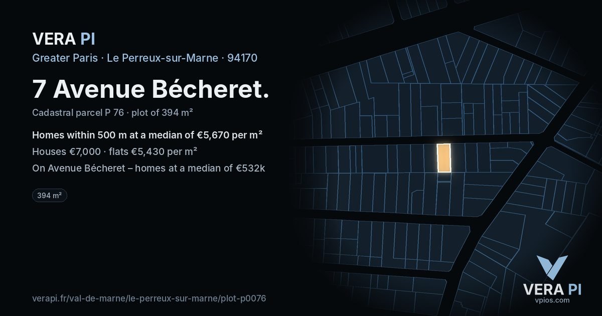 7 Avenue Bécheret, Le Perreux-sur-Marne at night – the plot lit, the parcels around coloured by the prices near them