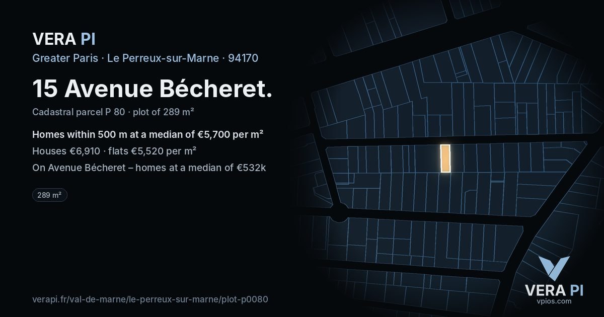 15 Avenue Bécheret, Le Perreux-sur-Marne at night – the plot lit, the parcels around coloured by the prices near them