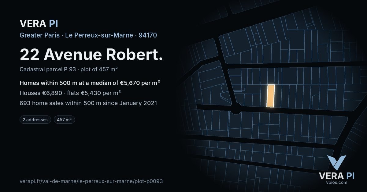 22 Avenue Robert, Le Perreux-sur-Marne at night – the plot lit, the parcels around coloured by the prices near them
