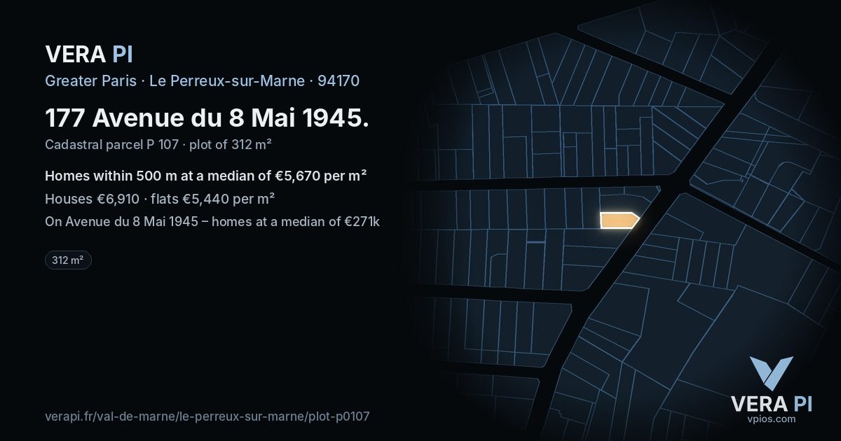 177 Avenue du 8 Mai 1945, Le Perreux-sur-Marne at night – the plot lit, the parcels around coloured by the prices near them