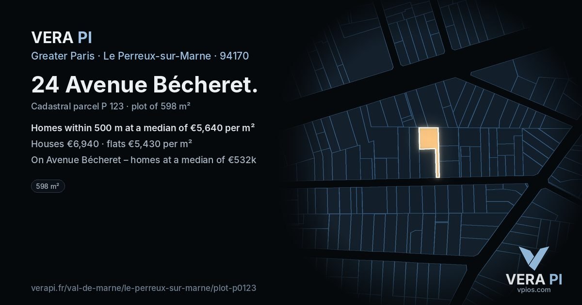 24 Avenue Bécheret, Le Perreux-sur-Marne at night – the plot lit, the parcels around coloured by the prices near them
