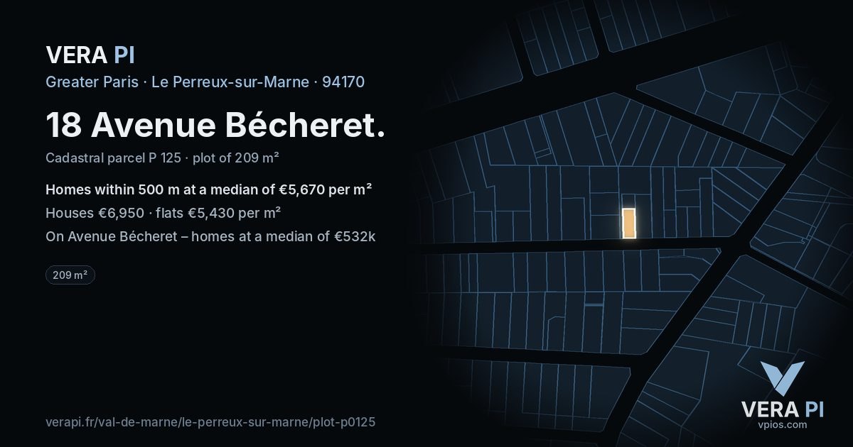 18 Avenue Bécheret, Le Perreux-sur-Marne at night – the plot lit, the parcels around coloured by the prices near them